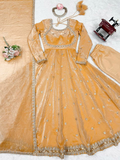 Lilac Fendy Silk Embroidery Work Anarkali Suit