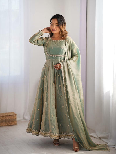 Lilac Fendy Silk Embroidery Work Anarkali Suit