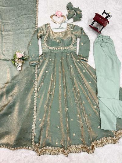 Lilac Fendy Silk Embroidery Work Anarkali Suit