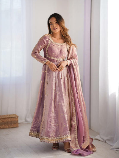 Lilac Fendy Silk Embroidery Work Anarkali Suit