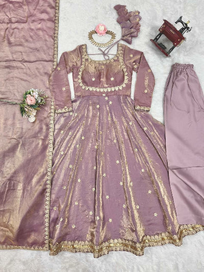 Lilac Fendy Silk Embroidery Work Anarkali Suit