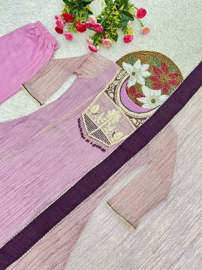Lilac Pink Embroidered 3-Piece Anarkali Asian Suit