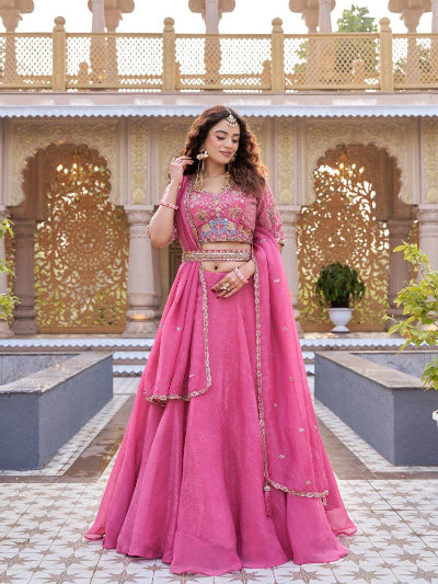 Blush Cranberry Pink Embroidery Lehenga Choli Set
