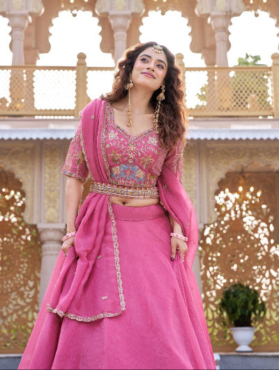 Blush Cranberry Pink Embroidery Lehenga Choli Set