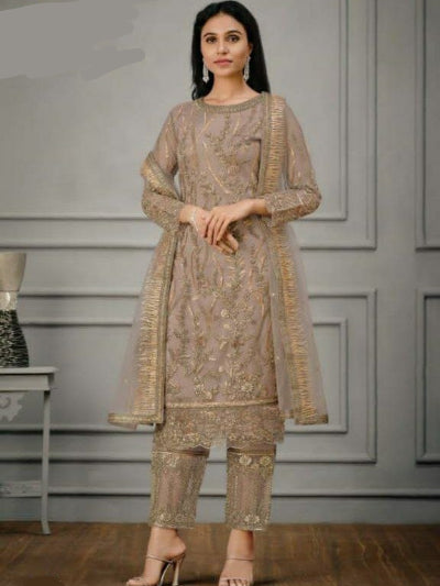 Bronze Gold Wedding Wear Straight Salwar Suit