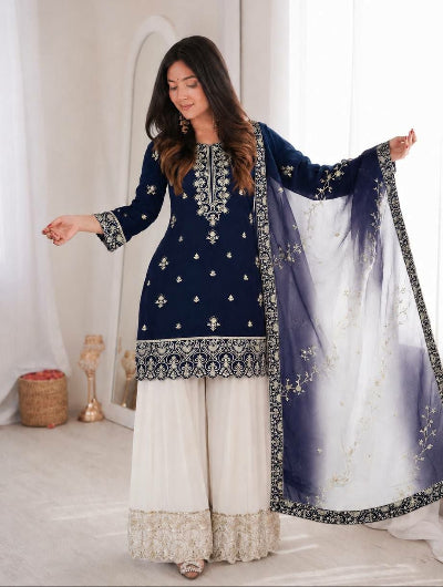 Festive Silk Embroidered Work Sharara Suit for Women- 2 Colours