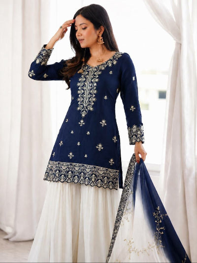 Festive Silk Embroidered Work Sharara Suit for Women- 2 Colours