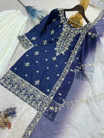 Festive Silk Embroidered Work Sharara Suit for Women- 2 Colours