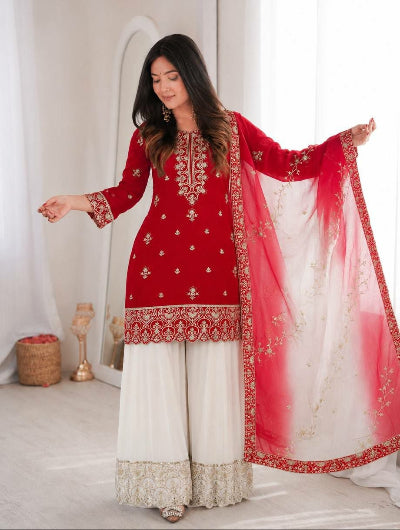 Festive Silk Embroidered Work Sharara Suit for Women- 2 Colours
