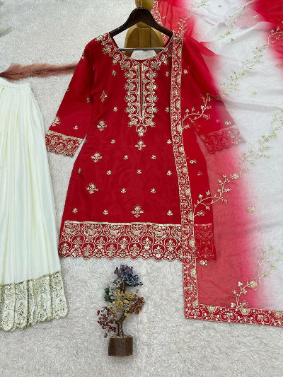 Festive Silk Embroidered Work Sharara Suit for Women- 2 Colours