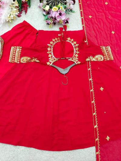 Red Karwa Chauth Georgette Embroidered Anarkali Gown Suit Set