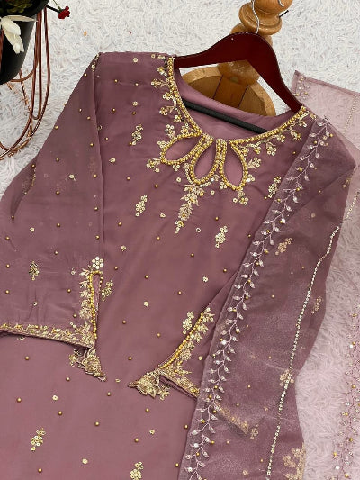 Dusty Mauve Georgette Sharara Palazzo Suit Set