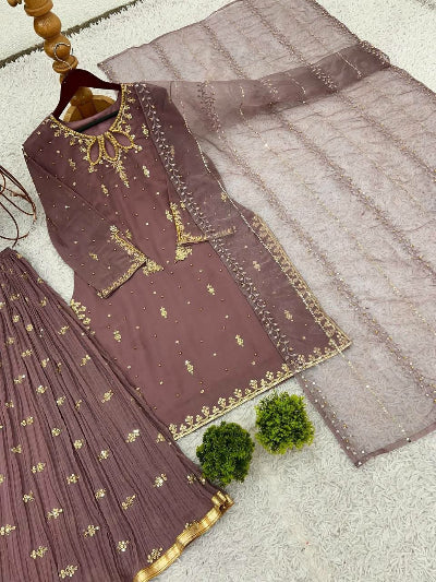 Dusty Mauve Georgette Sharara Palazzo Suit Set
