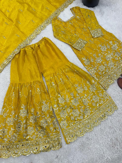 Wedding Wear Embroidery Work Gharara Set- 5 Colours