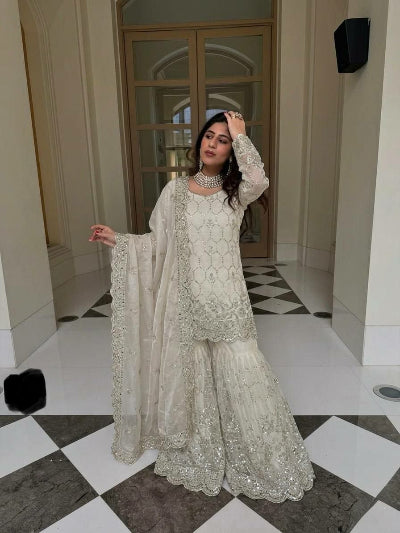 Wedding Wear Embroidery Work Gharara Set- 5 Colours