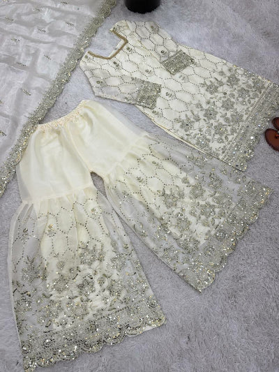 Wedding Wear Embroidery Work Gharara Set- 5 Colours