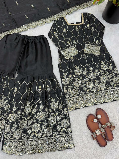 Wedding Wear Embroidery Work Gharara Set- 5 Colours