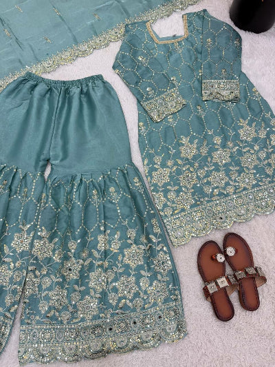 Wedding Wear Embroidery Work Gharara Set- 5 Colours
