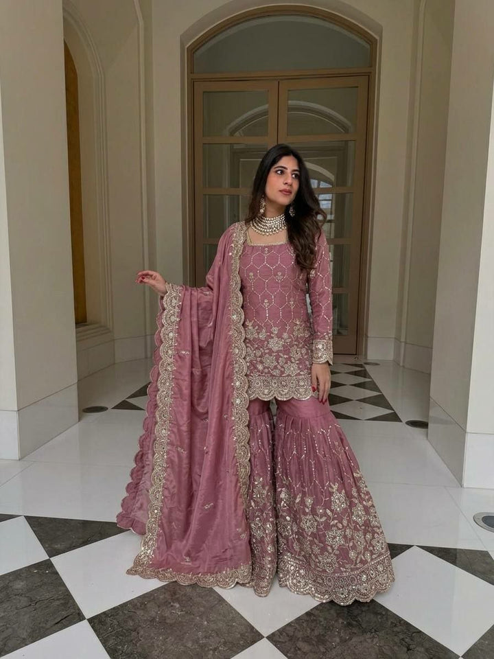 Wedding Wear Embroidery Work Gharara Set- 5 Colours