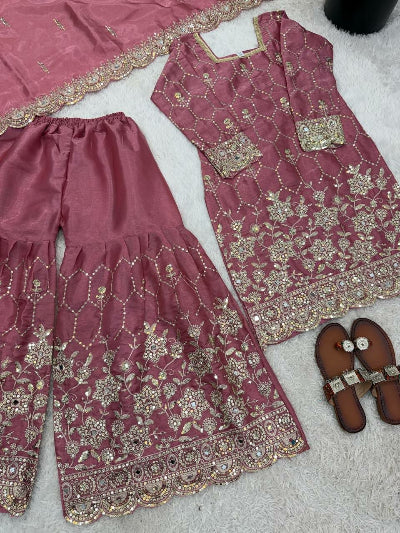 Wedding Wear Embroidery Work Gharara Set- 5 Colours