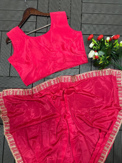 Hot Pink Ready to Wear Saree with Embroidered Jacket