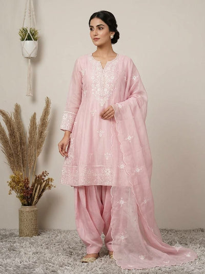 Light Pink Silk Embroidered Salwar Suit Set | Asian Ethnic Wear