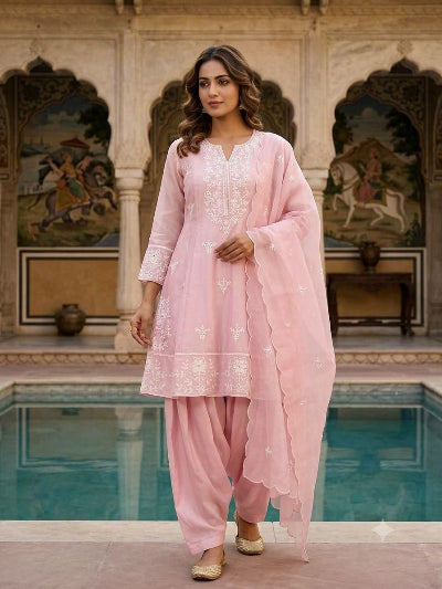 Light Pink Silk Embroidered Salwar Suit Set | Asian Ethnic Wear