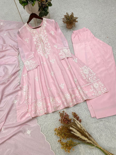 Light Pink Silk Embroidered Salwar Suit Set | Asian Ethnic Wear