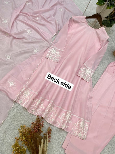 Light Pink Silk Embroidered Salwar Suit Set | Asian Ethnic Wear