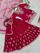 Magenta Pink Chinon Silk Embroidery & Sequin Work Sharara Palazzo Set - BONYHUBSALWAR KAMEEZ