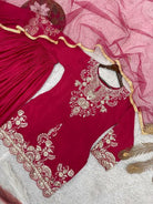 Magenta Pink Chinon Silk Embroidery & Sequin Work Sharara Palazzo Set - BONYHUBSALWAR KAMEEZ