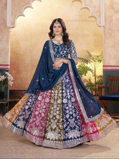 Teal Blue Multicoloured Embroidery Work Lehenga Choli Set - BONYHUBSALWAR KAMEEZ