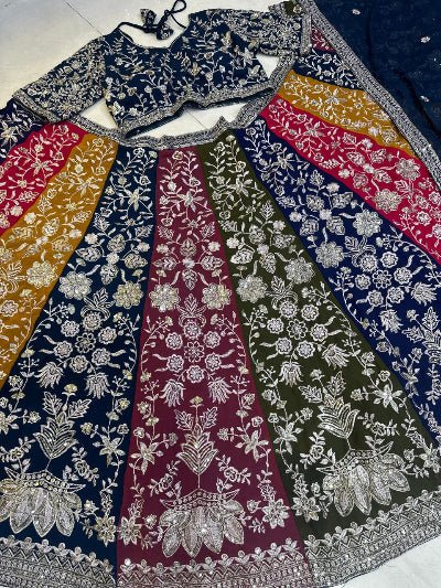 Teal Blue Multicoloured Embroidery Work Lehenga Choli Set - BONYHUBSALWAR KAMEEZ