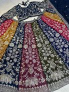 Teal Blue Multicoloured Embroidery Work Lehenga Choli Set - BONYHUBSALWAR KAMEEZ