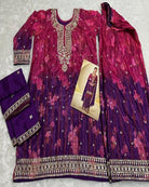 Kanika Purple & Pink Chinon Silk Embroidery Palazzo Suit Set - BONYHUBSALWAR KAMEEZ