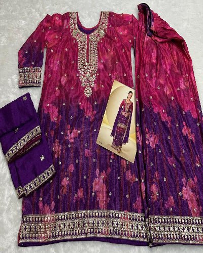 Kanika Purple & Pink Chinon Silk Embroidery Palazzo Suit Set - BONYHUBSALWAR KAMEEZ