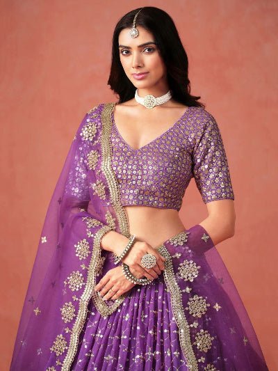 Purple Ombre Georgette Embroidery Lehenga Choli Set - BONYHUBSALWAR KAMEEZ