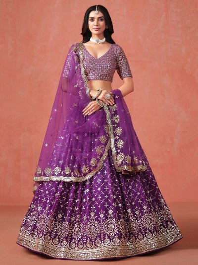 Purple Ombre Georgette Embroidery Lehenga Choli Set - BONYHUBSALWAR KAMEEZ