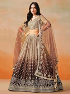 Gold Brown Ombre Georgette Embroidery Lehenga Choli Set - BONYHUBSALWAR KAMEEZ