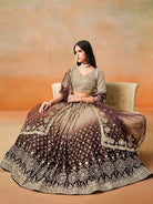 Gold Brown Ombre Georgette Embroidery Lehenga Choli Set - BONYHUBSALWAR KAMEEZ