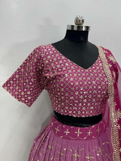Royal Rani Pink Georgette Embroidery Lehenga Choli Set - BONYHUBSALWAR KAMEEZ