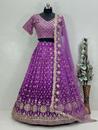 Purple Ombre Georgette Embroidery Lehenga Choli Set - BONYHUBSALWAR KAMEEZ