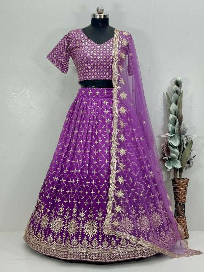 Purple Ombre Georgette Embroidery Lehenga Choli Set - BONYHUBSALWAR KAMEEZ