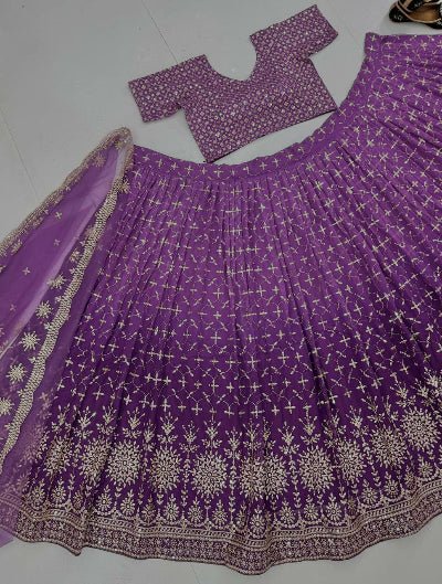 Purple Ombre Georgette Embroidery Lehenga Choli Set - BONYHUBSALWAR KAMEEZ