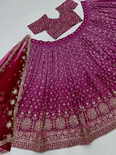 Royal Rani Pink Georgette Embroidery Lehenga Choli Set - BONYHUBSALWAR KAMEEZ