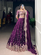 Purple Crush Silk Sequins Embroidery Work Lehenga Choli Set - BONYHUBSALWAR KAMEEZ