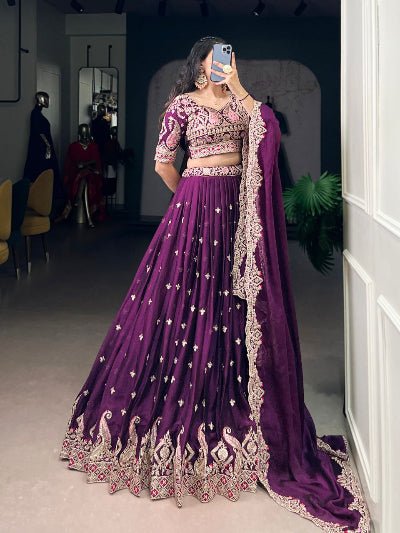 Purple Crush Silk Sequins Embroidery Work Lehenga Choli Set - BONYHUBSALWAR KAMEEZ