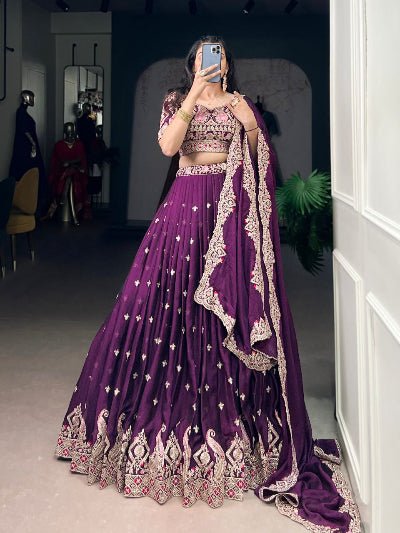 Purple Crush Silk Sequins Embroidery Work Lehenga Choli Set - BONYHUBSALWAR KAMEEZ