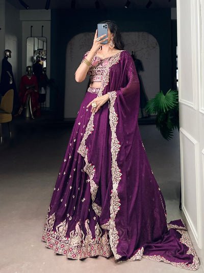 Purple Crush Silk Sequins Embroidery Work Lehenga Choli Set - BONYHUBSALWAR KAMEEZ