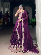 Purple Crush Silk Sequins Embroidery Work Lehenga Choli Set - BONYHUBSALWAR KAMEEZ
